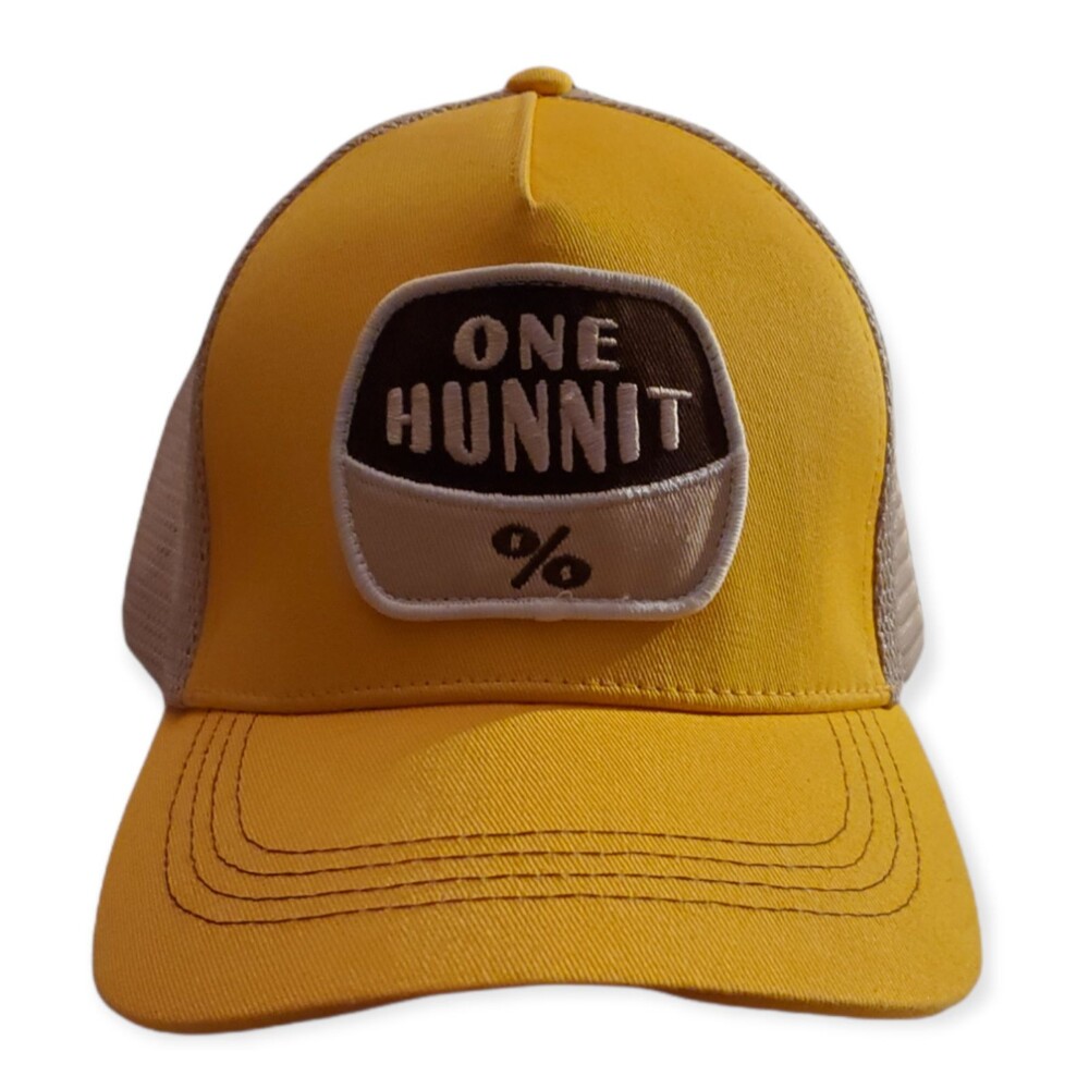 Soul Honey ONE HUNNIT %  Hat Baseball Cap Mesh Adjustable Snapback Yellow/Beige
